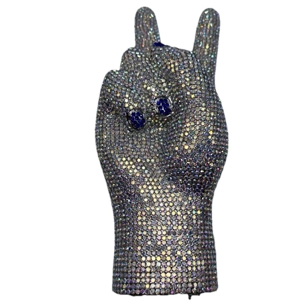 Gorgeous All Crystal Peace Sign Clutch Bag - Picture 4 of 9